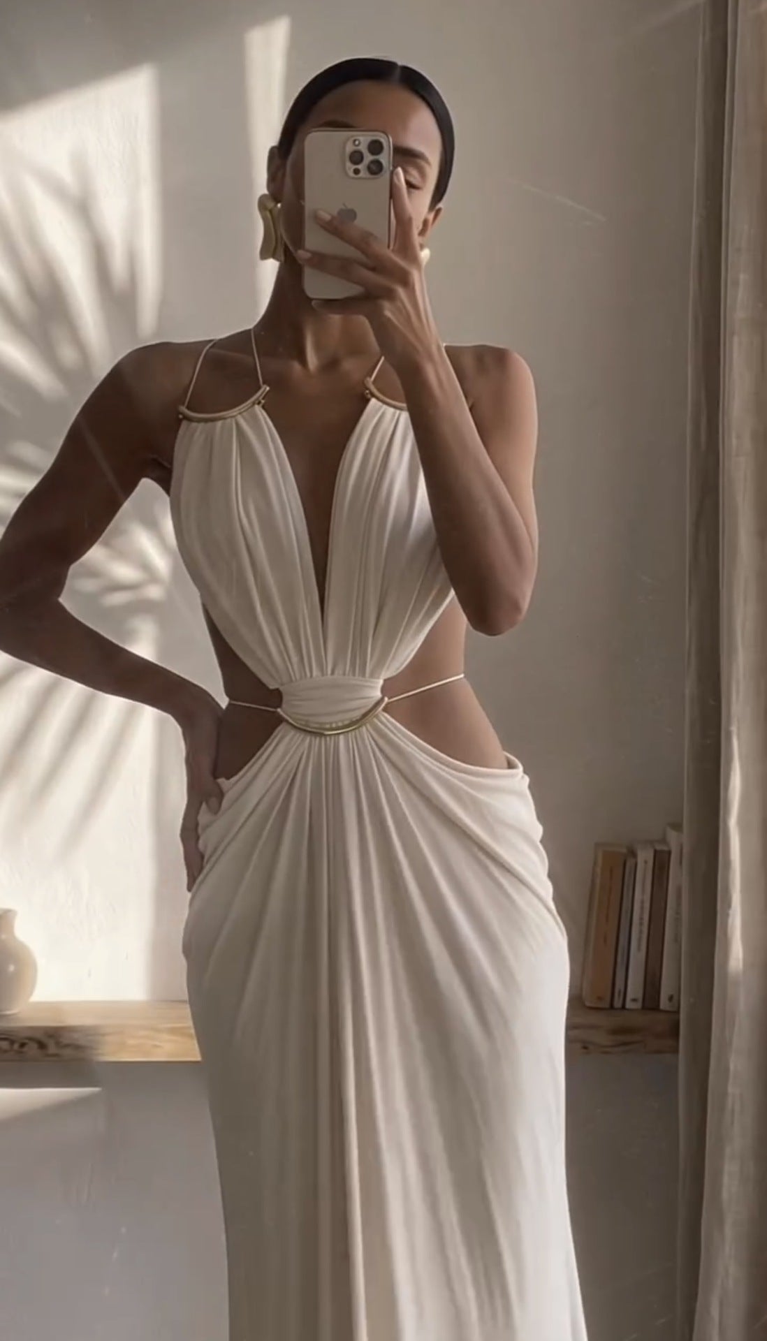 Glamorous Gold Ring Draped Cut-Out Resort Maxi Dress