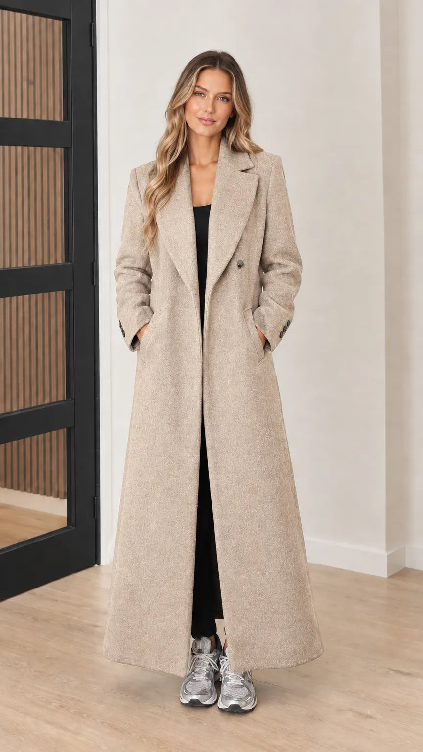 Women's Notch Lapel Floor-Length Maxi Overcoat