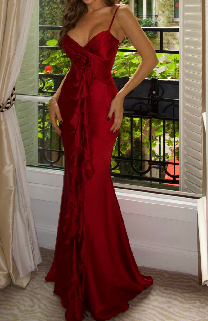 Satin Ruffled Mermaid Maxi Dress