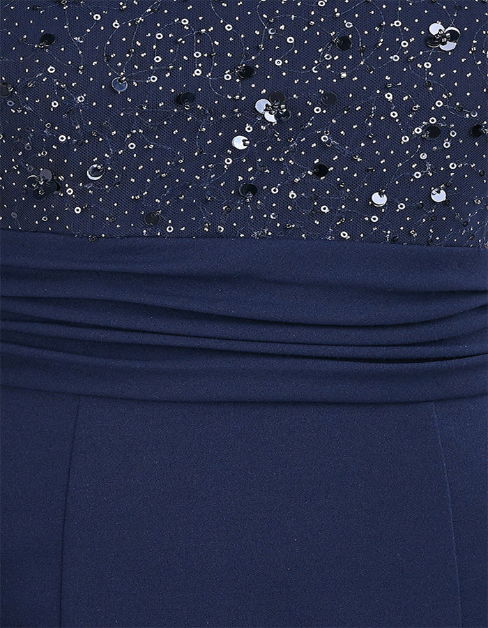 Rhinestone mesh fitted waist maxi dress