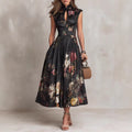 Midnight Garden Vintage Floral Pleated Maxi Dress