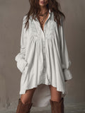 Ivory Whisper Bohemian Lace Shirt Dress