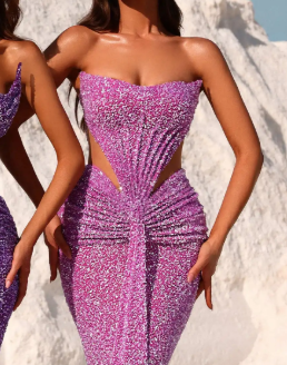 Fuchsia Sequin Strapless Cutout Mermaid Maxi Dress