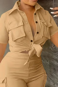 Women's Casual Tie Up Top & Multi Pocket Shorts