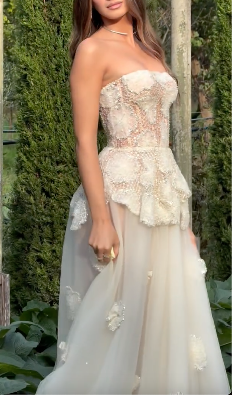 White Beaded Floral Strapless Maxi Dress & Jumpsuit
