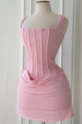 Pink Lace Corset Satin Ruched Mini Dress - Formal Bodycon Party Gown