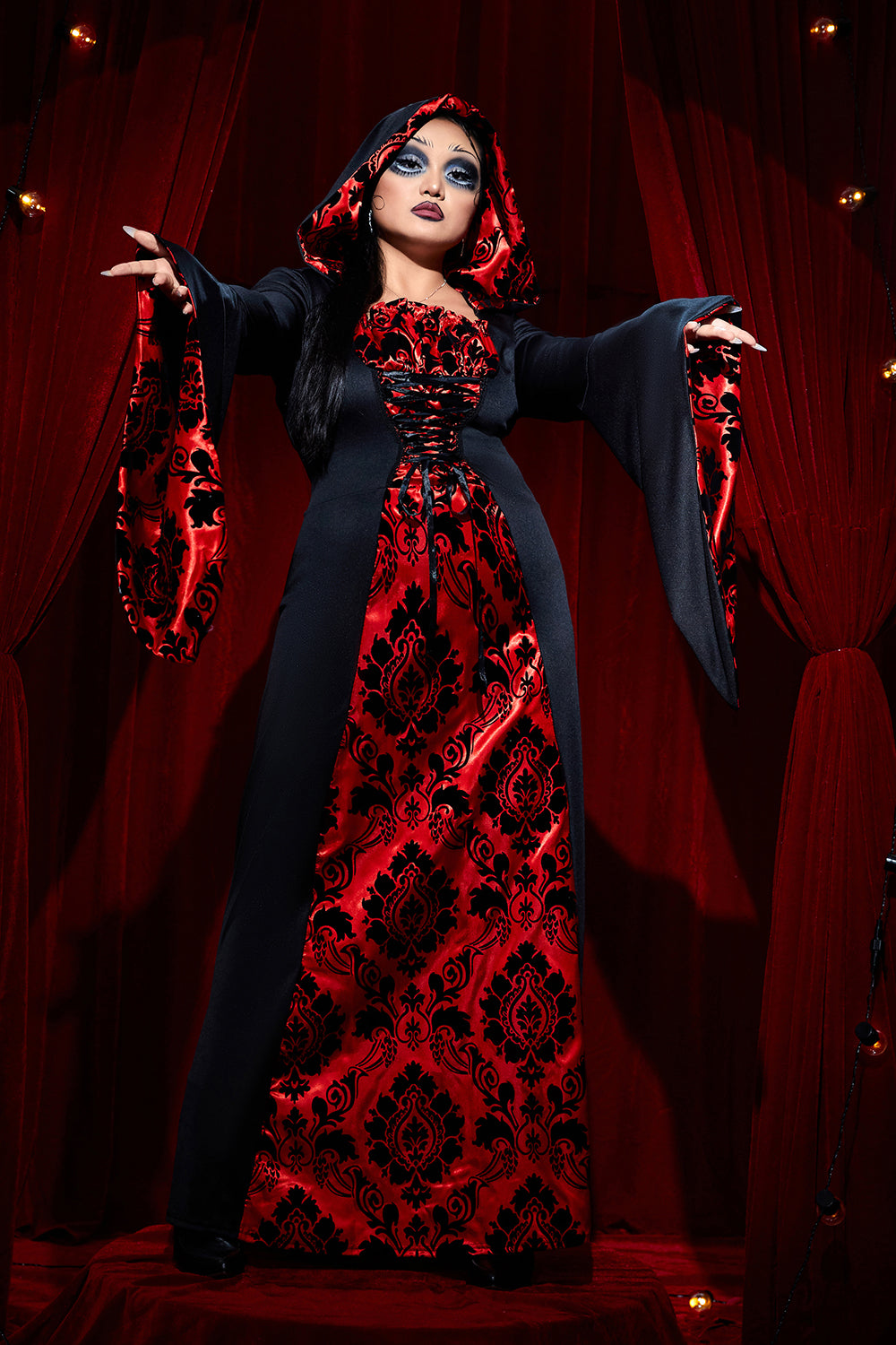 Halloween Costume Red Trumpet Sleeve Knitted Maxi Dress(Ships 24h)