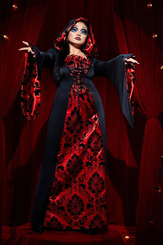 Halloween Costume Red Trumpet Sleeve Knitted Maxi Dress(Ships 24h)