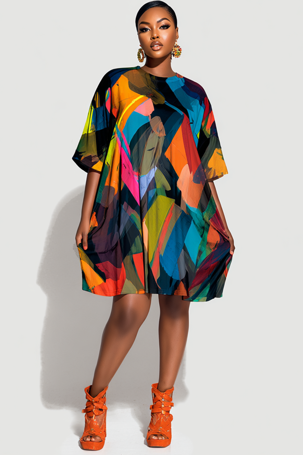 Daily Multicolor All Over Print Round Neck Half Sleeve Mini Dresses