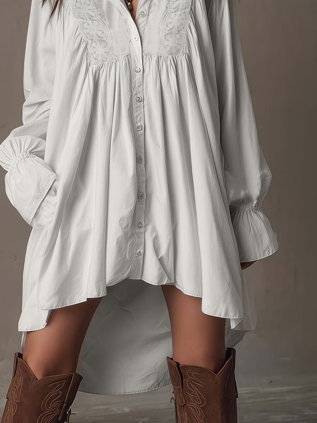 Ivory Whisper Bohemian Lace Shirt Dress