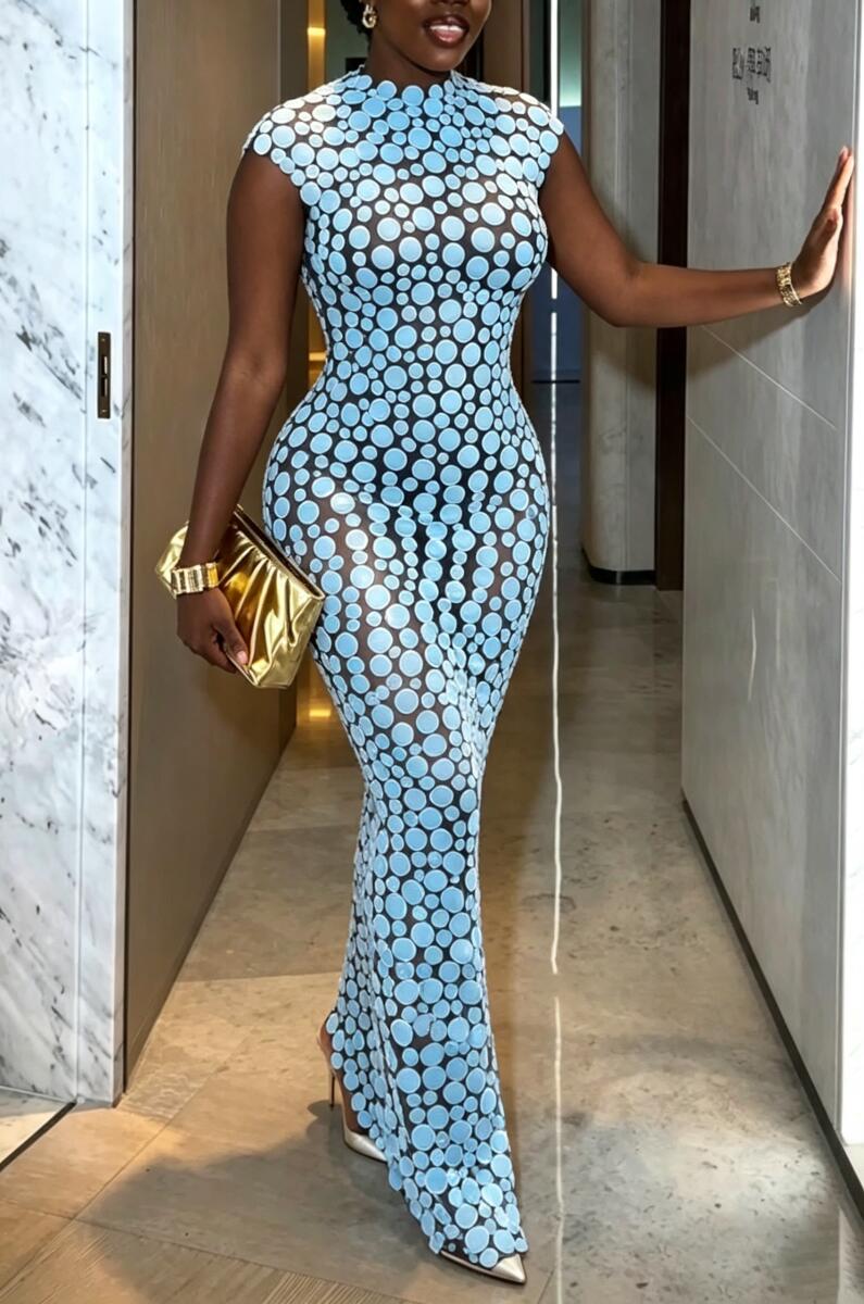 Women's Round Neck Circular Pattern Slim Fit Elegant Temperament Dress