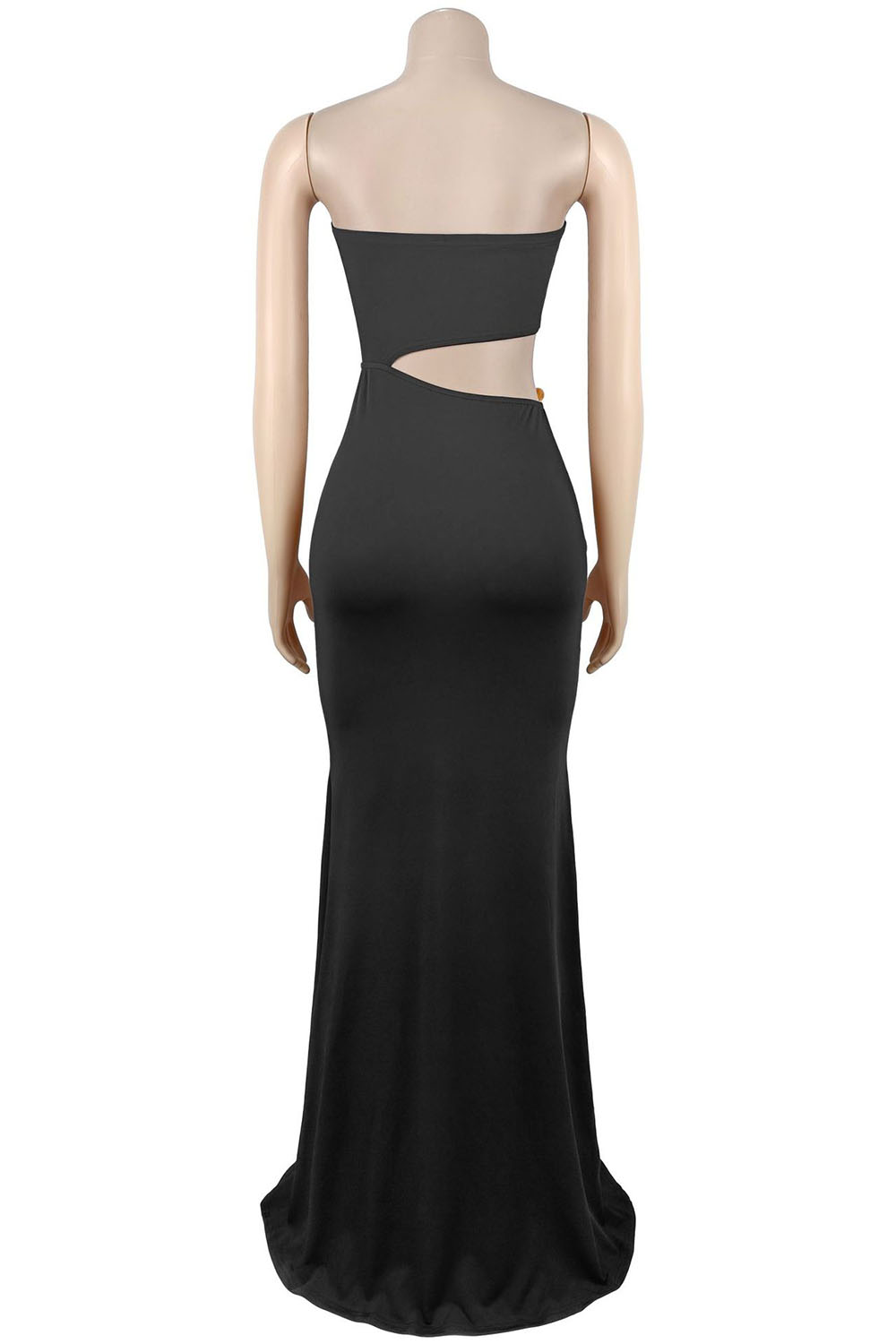 Strapless Waist Cut Out Bead Decor Ruched Fishtail Party Maxi Dresses-White