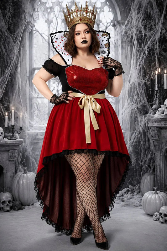 Halloween Costume Red Sparkling Queen Of Hearts Knitted Mini Dress(Ships 24h)