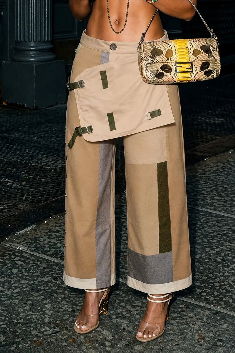 Women's hot-selling Y2K printed straight-leg pants with asymmetrical panels