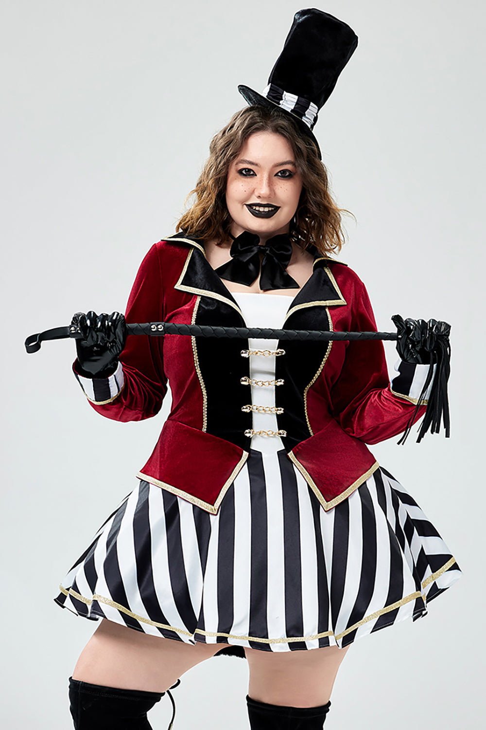 Halloween Costume Burgundy Velvet Mini Dress (With Hat And Bow Tie)(Ships 24h)