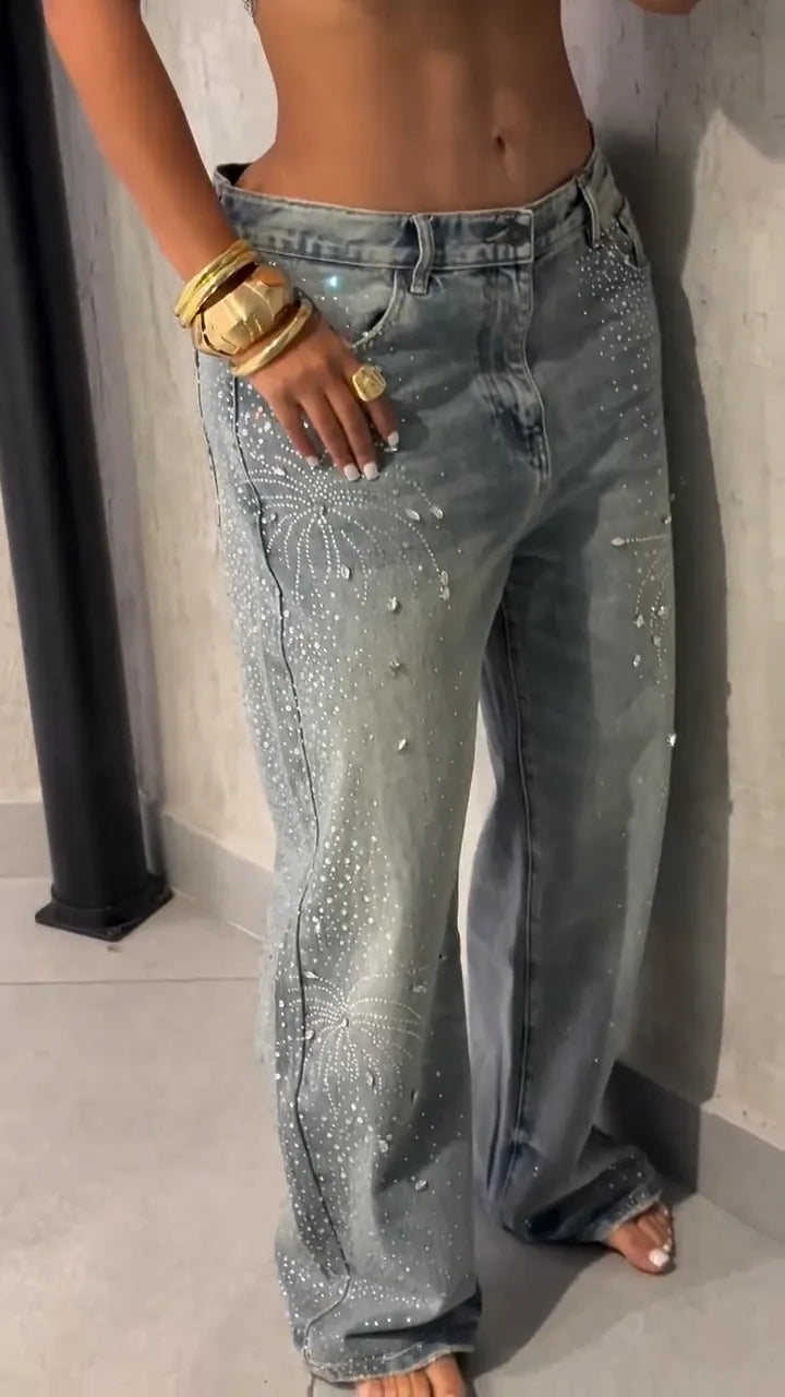 Women's Firework Rhinestone Casual Jeans