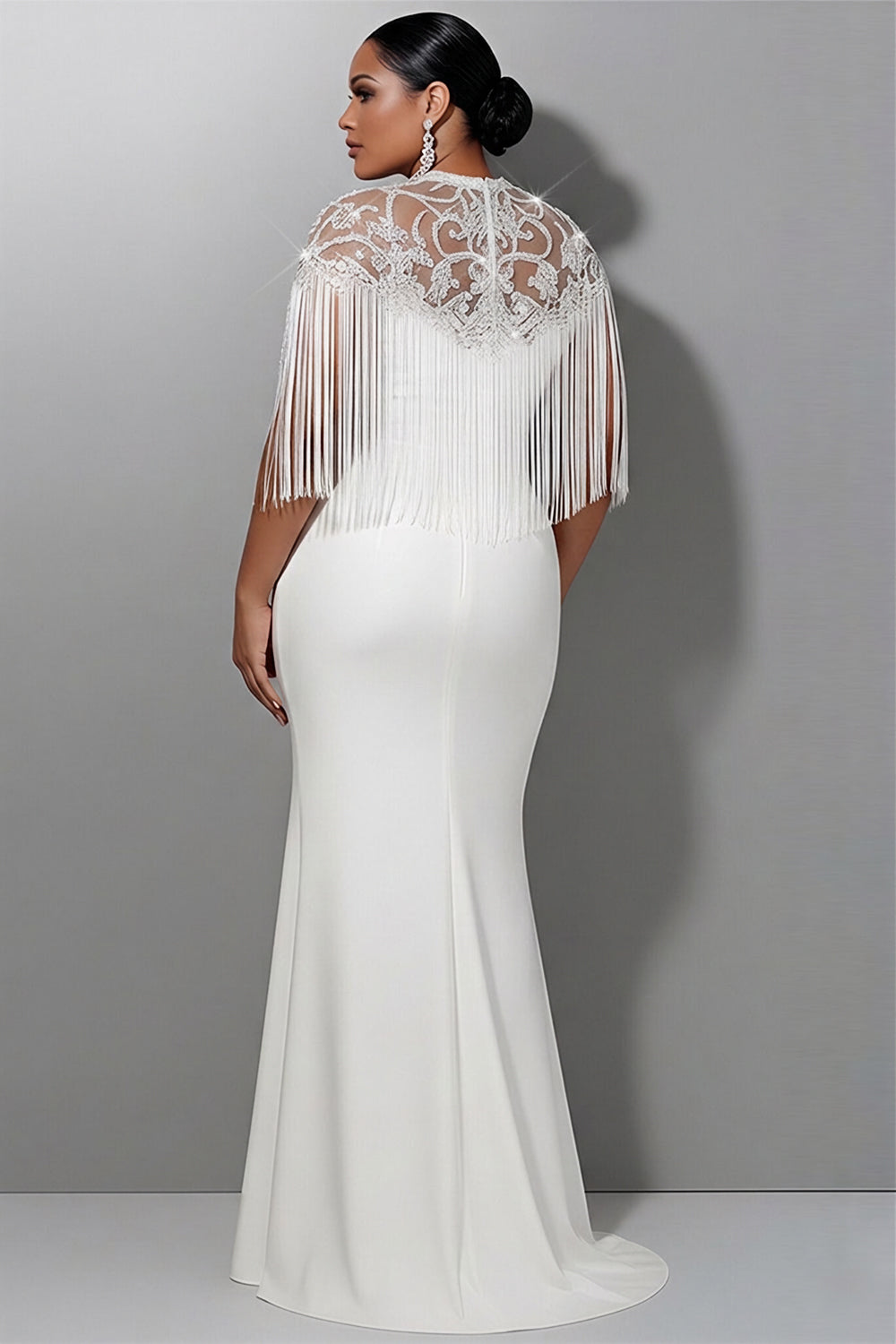 Wedding Sequin White Round Neck Short Sleeve Mermaid Strappy Satin Maxi Dresses