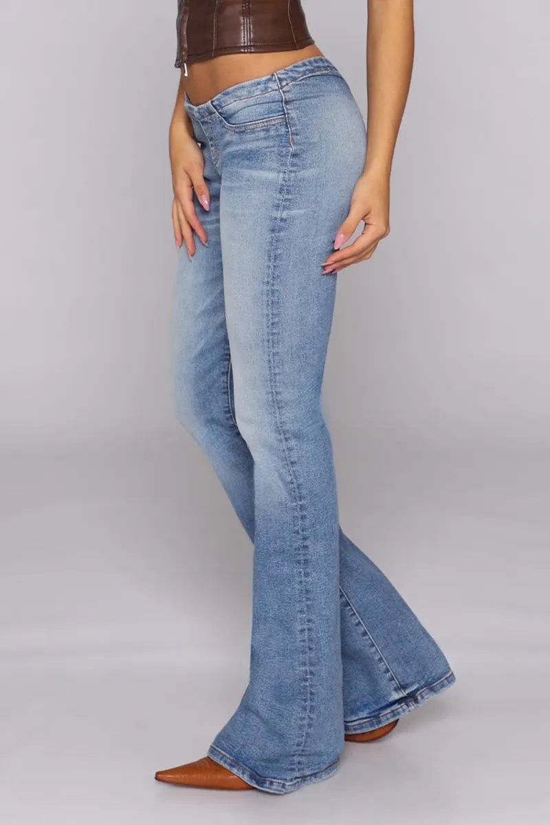Women's Casual Pleated Skinny Flared Jeans