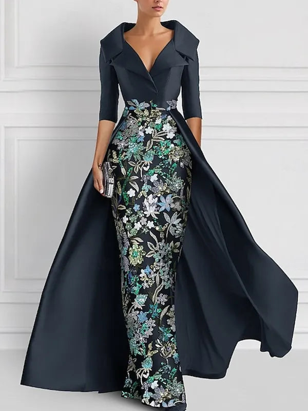 Sky Blue Floral Embellished Coat Gown – Elegant Formal Statement Dress