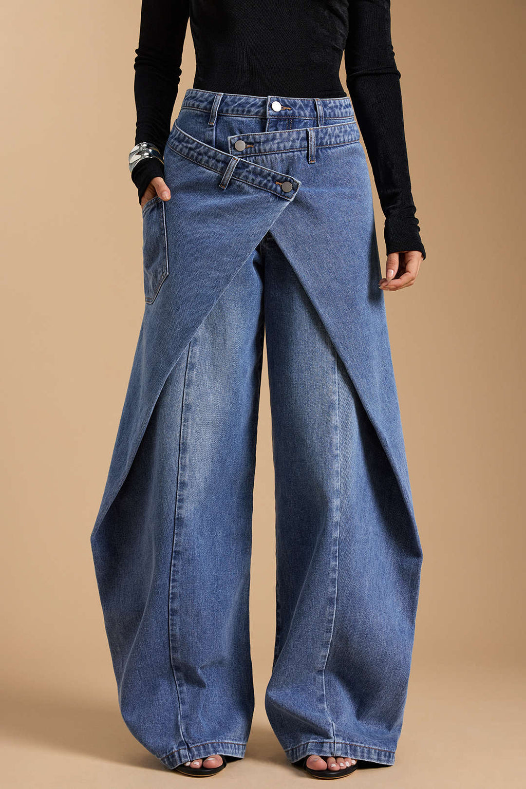 Women's Fashion Crossover-Style Wide-Leg Jeans