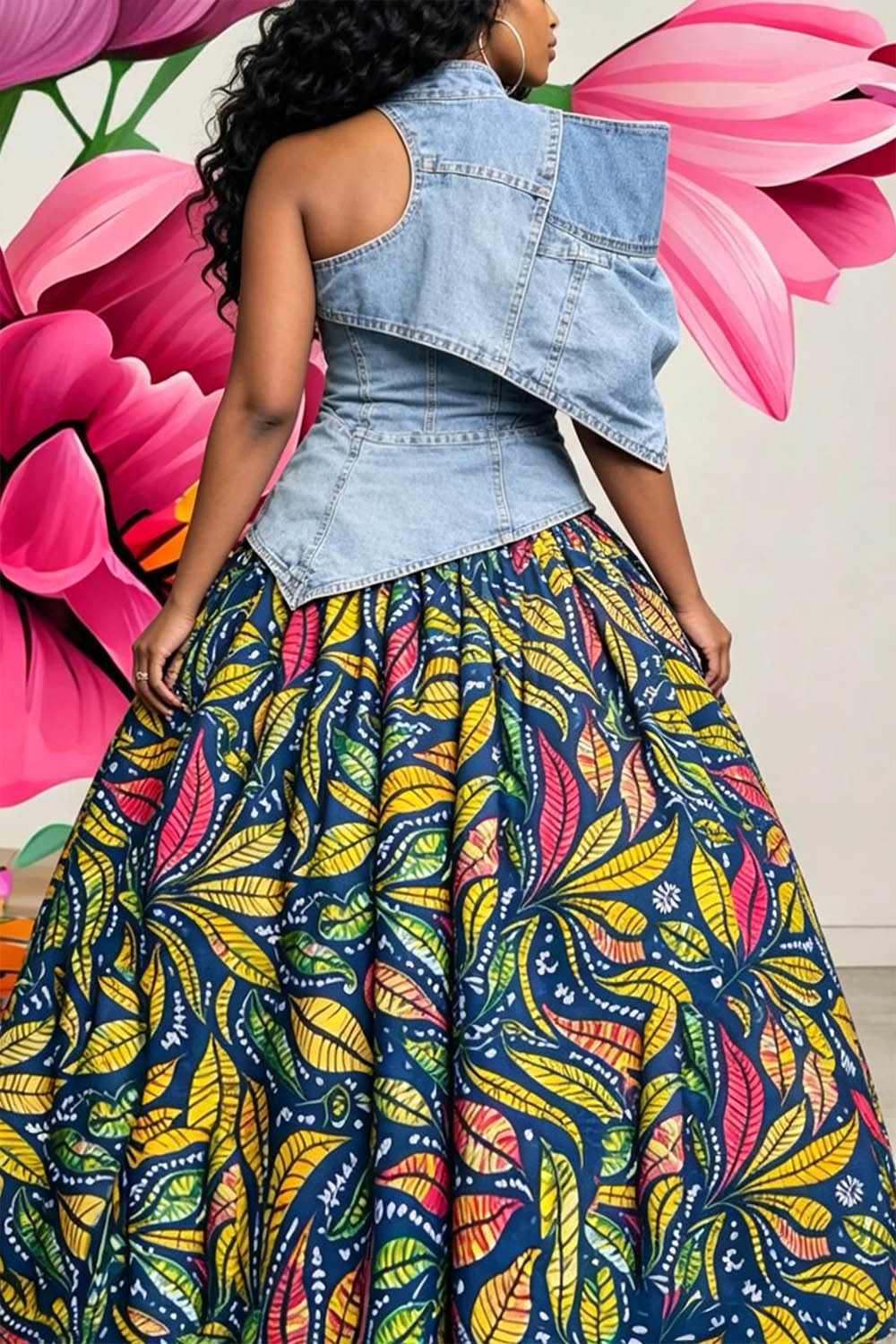Plus Size Party Casual Blue Mock Neck One Shoulder Short Sleeve Asymmetric Hem Irregular Hem Cut Out Denim Tops