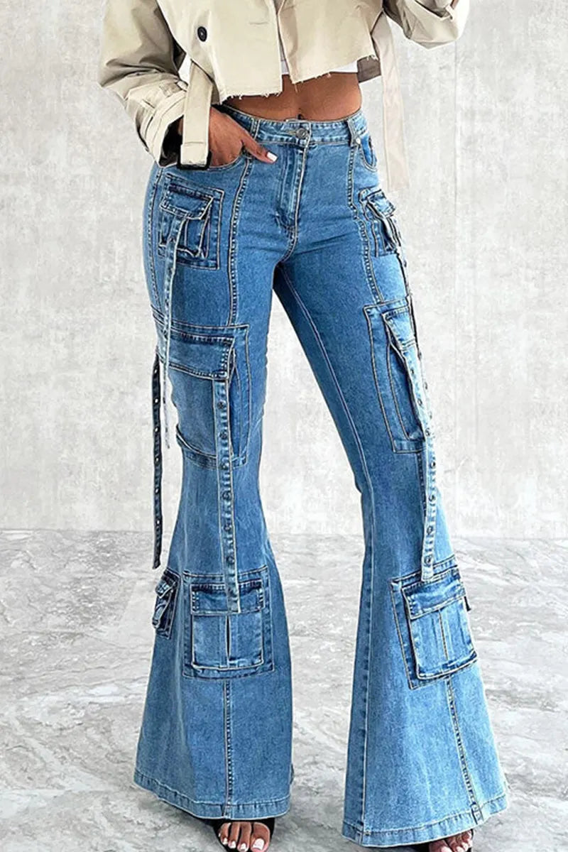 Women's Y2k Multi Pocket Flared Jeans