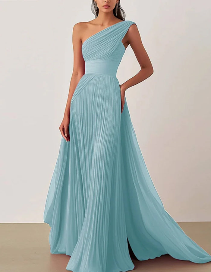 One Shoulder Solid Color Maxi Dress