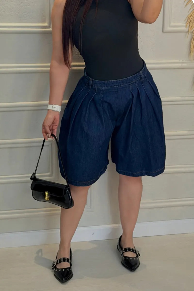 Women's Casual Versatile Pleated Wide Leg Cropped Jeans