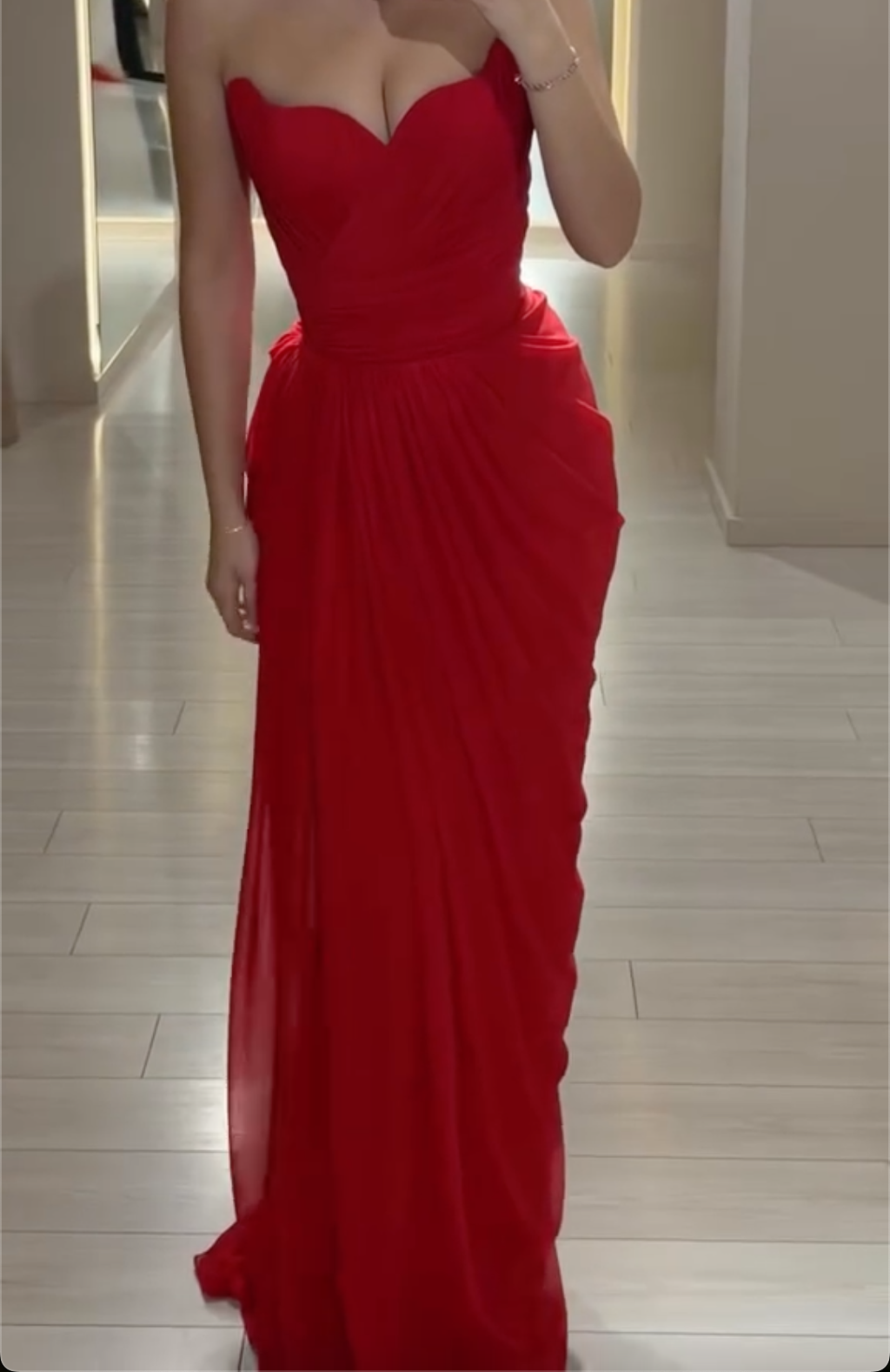 Red Sweetheart Neck Strapless Chiffon Maxi Dress with Draped Skirt