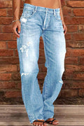 Casual High Rise Raw Trim Hem Ripped Jeans