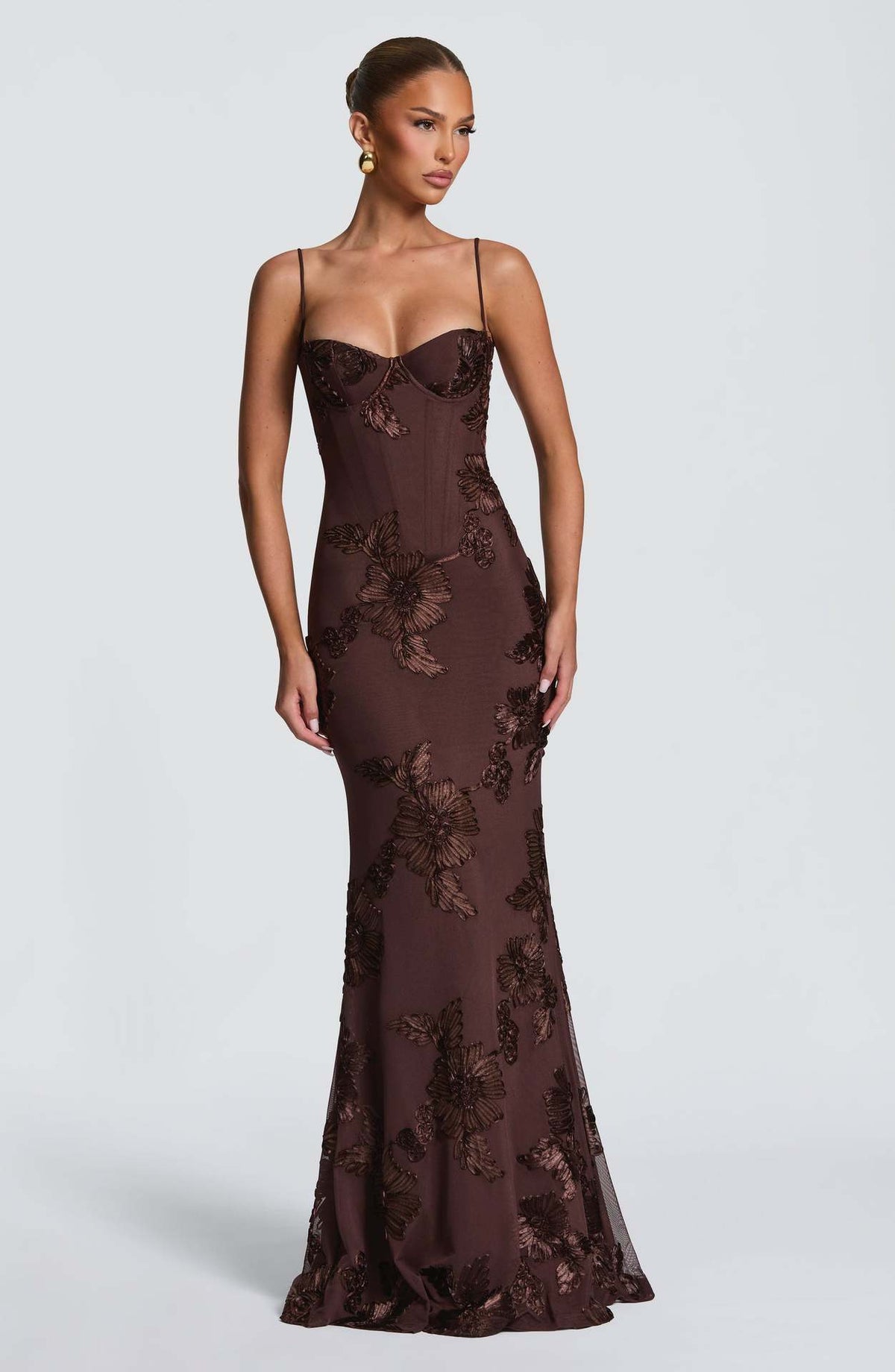 Luminous Golden Floral Embroidered Sweetheart Evening Gown