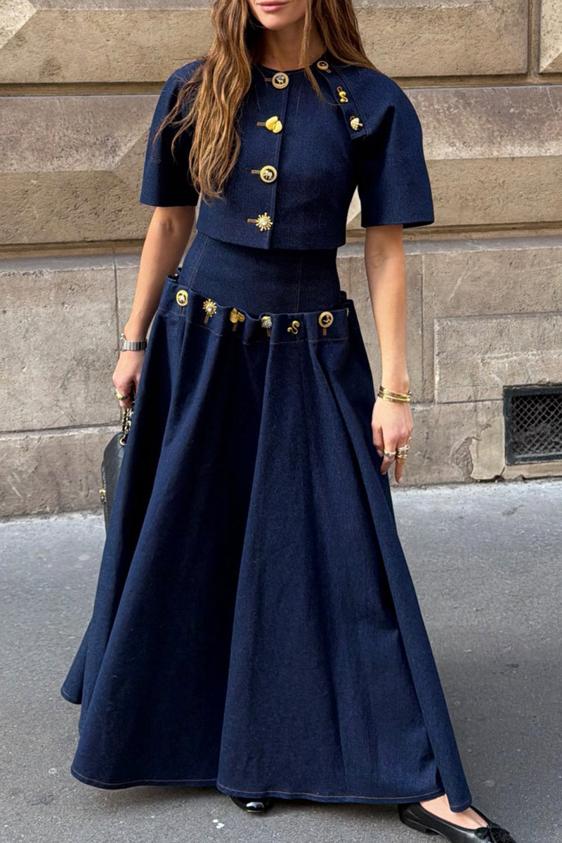 Hot Selling Women's Casual Denim Tops And Denim Long Dresses