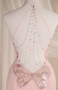Pink Butterfly Beaded Halter Backless Chiffon Mermaid Maxi Dress
