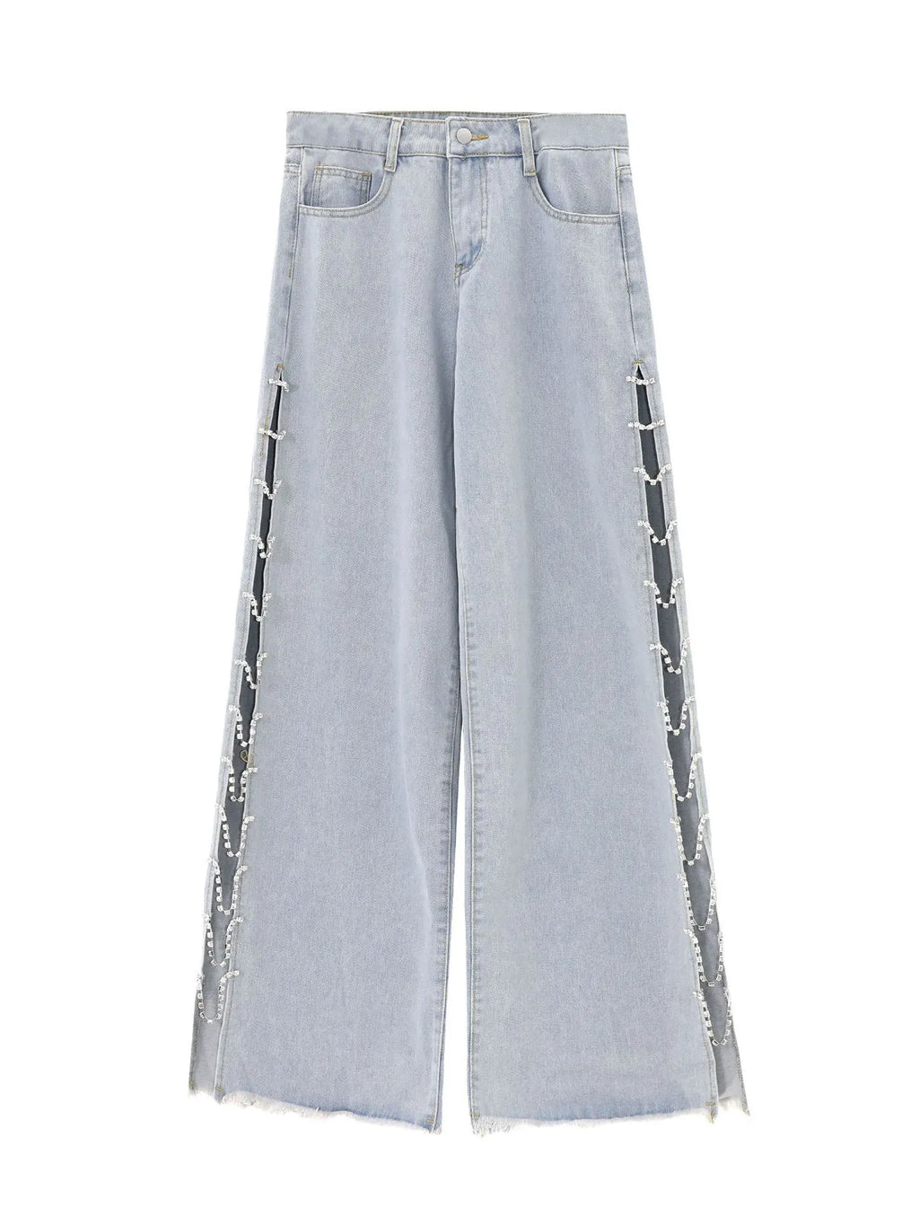 Designer Low Rise Draped Diamond Wide Leg Jeans