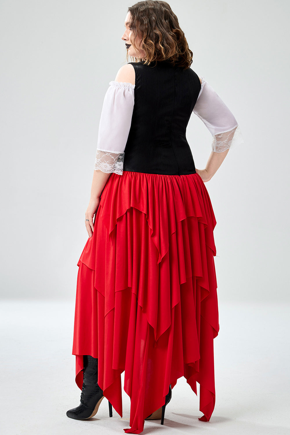 Halloween Costume Red Cosplay One Shoulder Lace Up Irregular Knitted Midi Dress(Ships 24h)