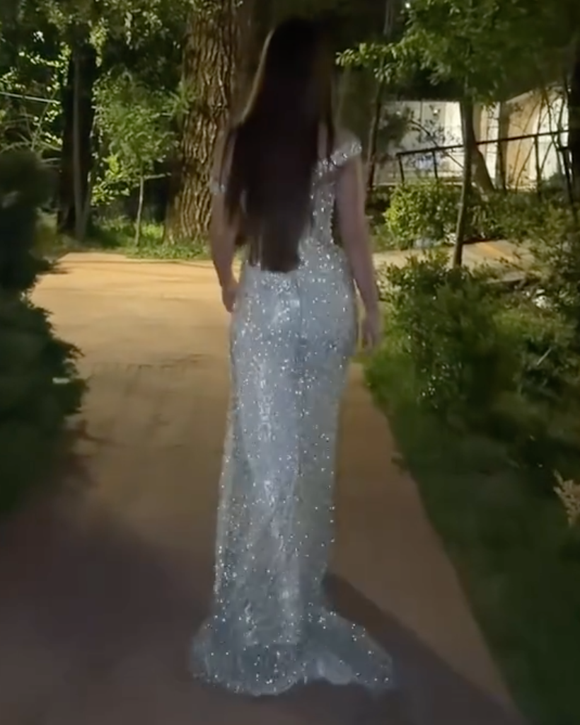 Silver Off-the-Shoulder Sparkly Maxi Dress - Sweetheart Neck with High Slit Formal Evening Gown
