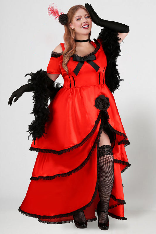 Halloween Dress Red Short Sleeve Ruffle Tiered High Lowal Maxi Dress(Ships 24h)
