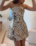 Silver Strapless Sequin Mini Dress