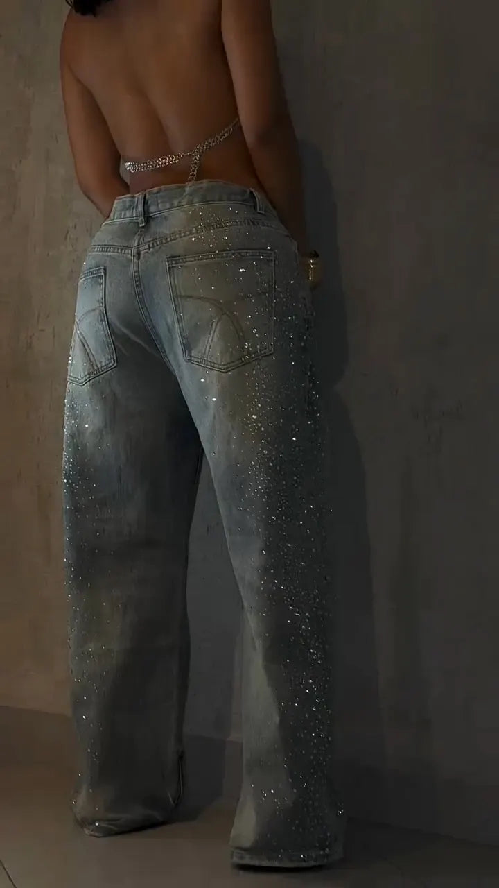 Women's Firework Rhinestone Casual Jeans
