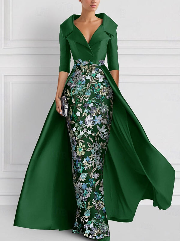 Sky Blue Floral Embellished Coat Gown – Elegant Formal Statement Dress