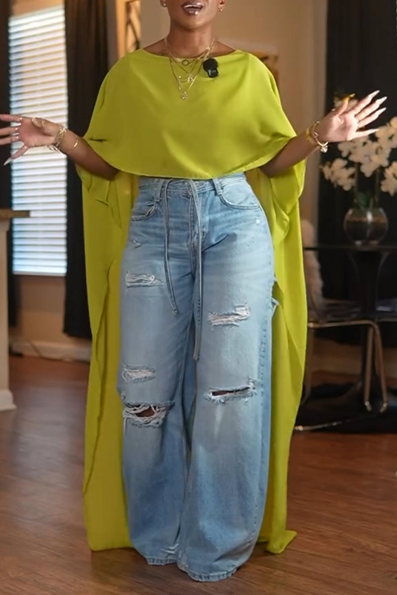 Women's Fashion Batwing High Low Top or Jeans