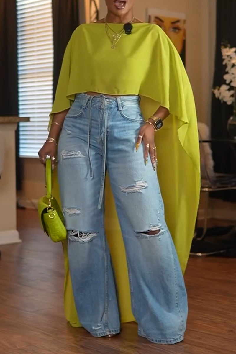 Women's Fashion Batwing High Low Top or Jeans