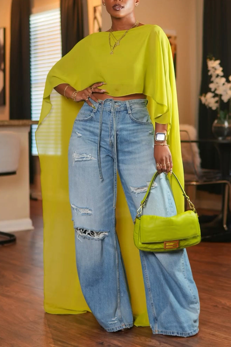 Women's Fashion Batwing High Low Top or Jeans