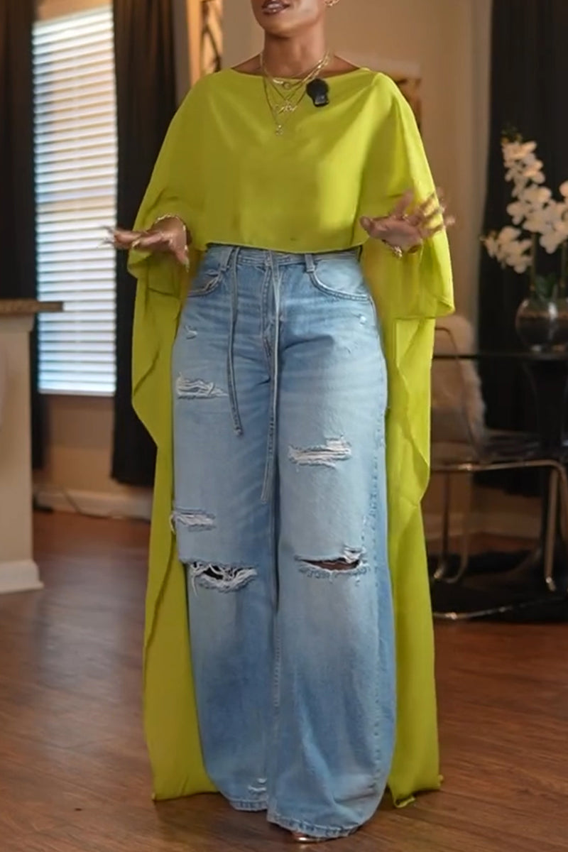 Women's Fashion Batwing High Low Top or Jeans