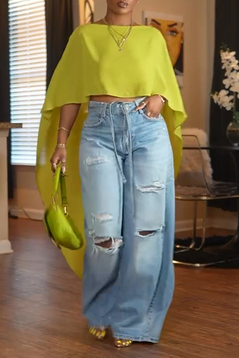 Women's Fashion Batwing High Low Top or Jeans