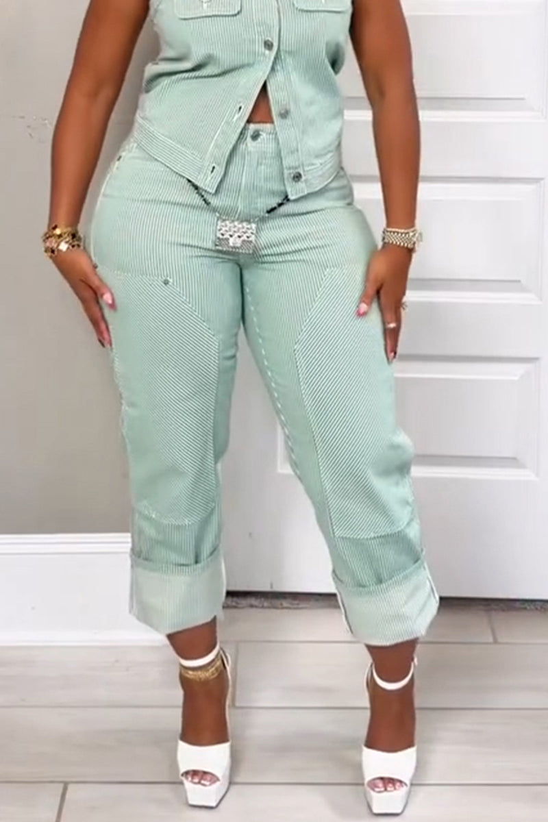 Women's Casual Stripe Button Front Vest or Patch Pants