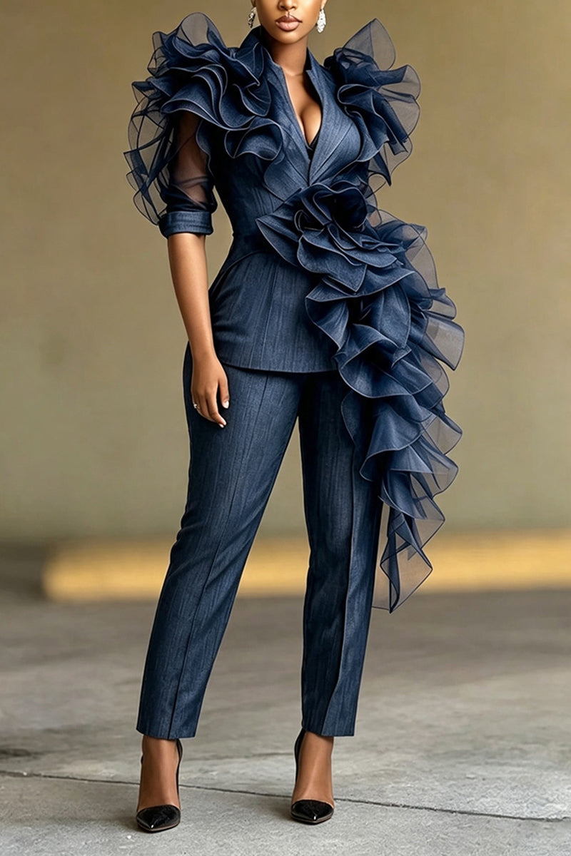 Women's Fashion Multi-Layer Ruffle Decoration Party Blazer or Pants