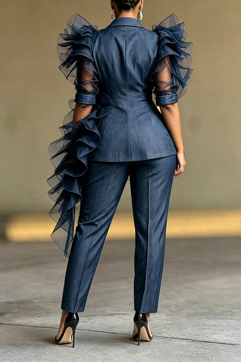 Women's Fashion Multi-Layer Ruffle Decoration Party Blazer or Pants