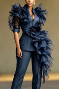 Women's Fashion Multi-Layer Ruffle Decoration Party Blazer or Pants