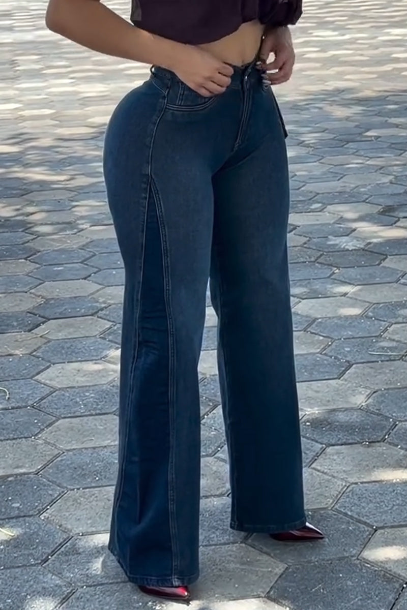 Women's Patchwork Casual Wide Leg Jeans